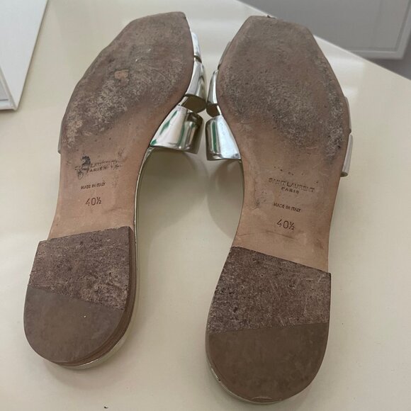 YSL PlatinumTribute Flat Slide Sandal - Run Small So Size Up ½ Size - Picture 7 of 10